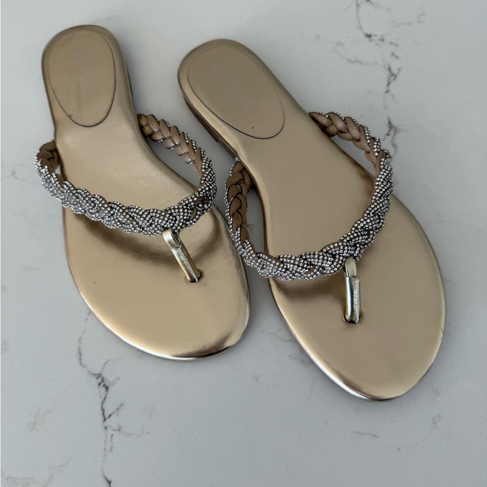 Nine West Gold Glamour Sandals with Sparkly Straps